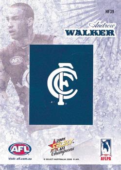 2008 Select AFL Champions - Holographic Foils #HF39 Andrew Walker Back